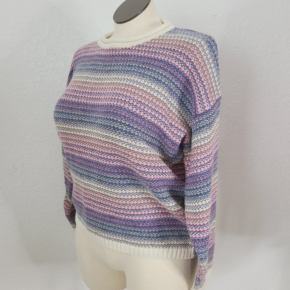80-90s Vintage L Pastel Striped Crewneck Sweater - Picture 8 of 10